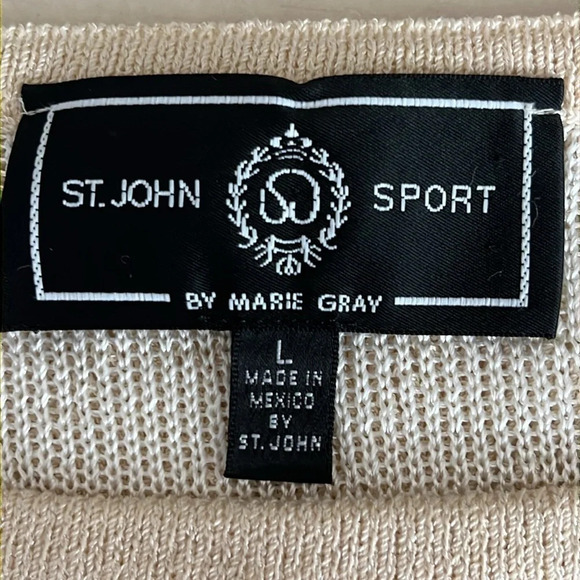 St. John Sport Boatneck Pointelle Knit Wool Blend Sweater in Tan - Size Large - Picture 7 of 12